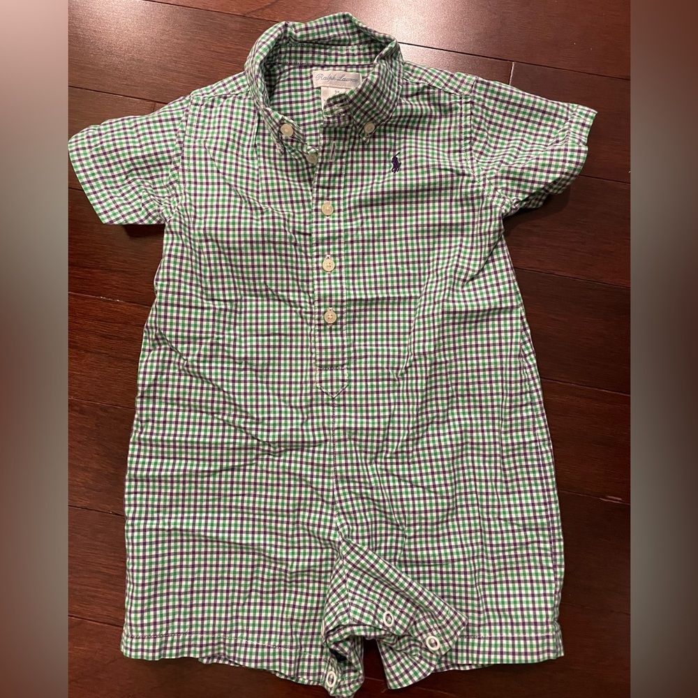 9 mo Ralph Lauren Green and Purple Plaid Romper